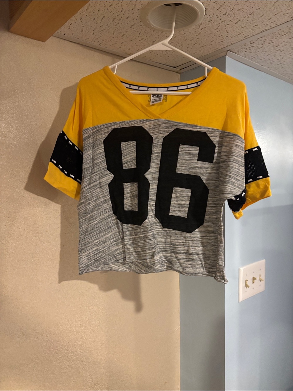 PINK Victoria's Secret Yellow & Gray '86 Sporty Tee